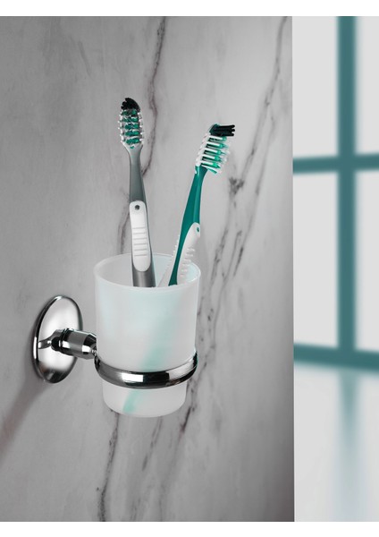 Krom Kaplama Diş Fırçalık Mat Plastik Hazneli S-104 Duvara Monte