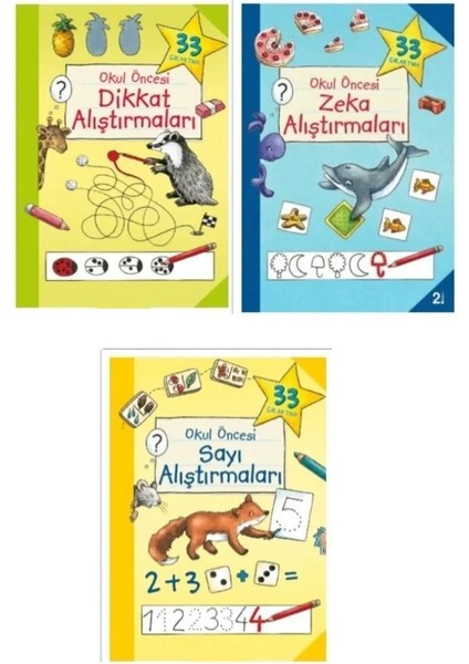 Okul Öncesi Dikkat Alıştırmaları - Zeka Alıştırmaları - Sayı Alıştırmaları 3'lü Set