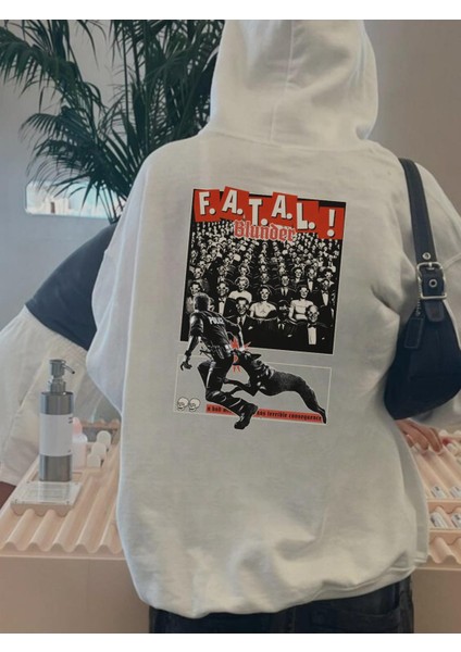 F.A.T.A.L Baskılı Beyaz Kapşonlu Sweatshirt
