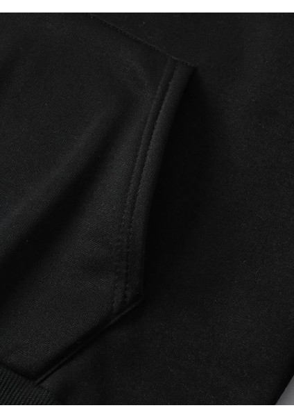 Y2K Star Baskılı Siyah Kapşonlu Sweatshirt