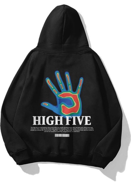 Touz Moda High Five Siyah Kapşonlu Sweatshirt