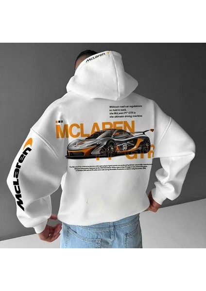 Mc Laren Baskılı Beyaz Kapşonlu Sweatshirt