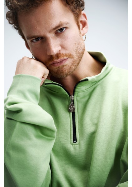 Erkek Timeless Fermuarlı Fıstık Yeşili Sweatshirt modelleri