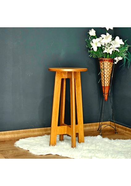 Mutfak Bar Taburesi Sandalyesi Ahşap Mdf Yuvarlak İç Dış Mekan 61 cm Evcafe Restaurant
