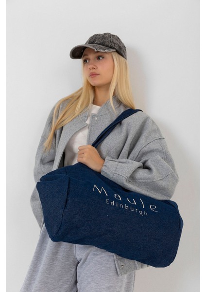 Nakış Detaylı Ortaboy %100 Pamuk Indigo Kadın Omuz Çantası Tote Bag modelleri