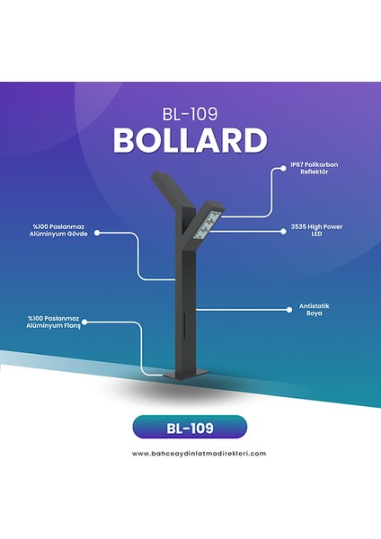 Quark Lighting Özel Reflektörlü Bollard Aydınlatma Antrasit BL109