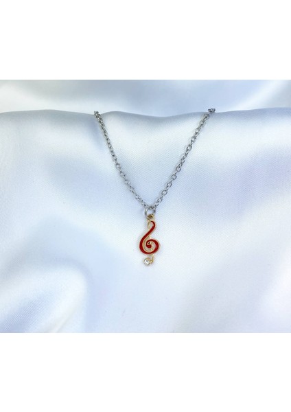 Müzik Nota Sol Anahtarı Kırmızı Gold Zarif Kolye