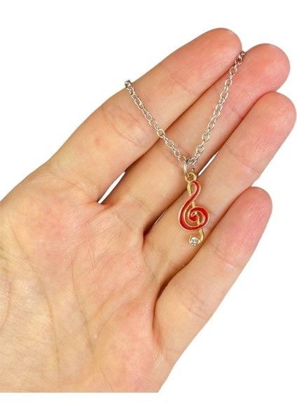 Müzik Nota Sol Anahtarı Kırmızı Gold Zarif Kolye fiyatları