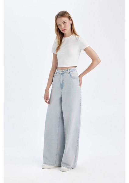 Wide Baggy Fit Ekstra Geniş Kalıp Normal Bel Ekstra Geniş Paça Jean Yıkamalı Pantolon D9227AX24WN