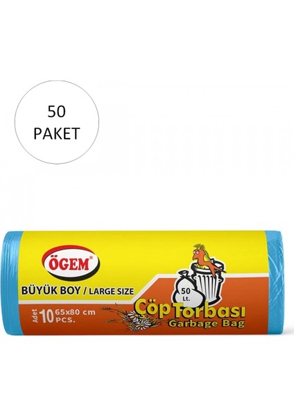 Büyük Boy Çöp Torbası 65 x 80 cm 10 Lu Rulo x 50 Paket = 500 Adet (Mavi)