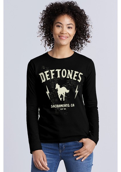 Deftones Siyah Uzun Kollu Kadın Penye Tişört