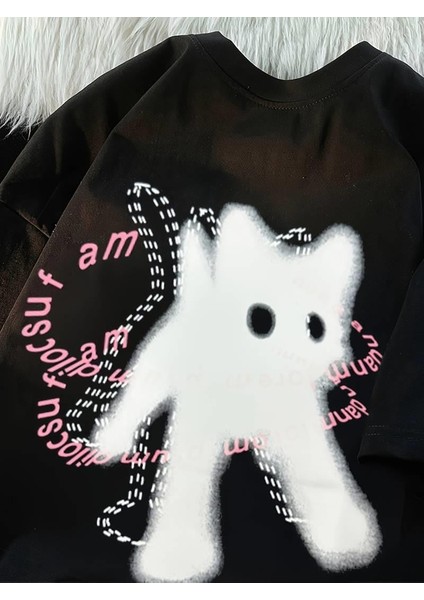 Cute Cat Baskılı Oversize T-Shirt