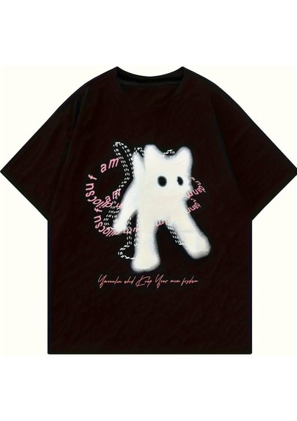 Cute Cat Baskılı Oversize T-Shirt fiyatları