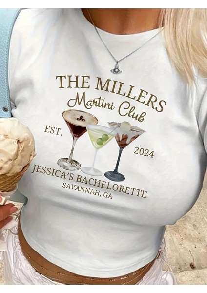 Kemer Boy Martini Club Baskılı Crop Bluz