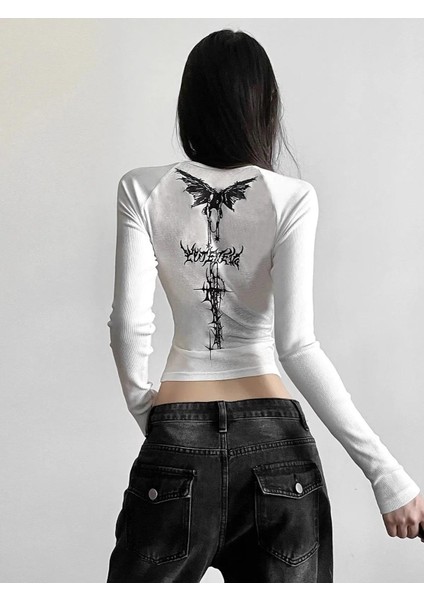 Uzun Kol Sırt Baskılı Gothic Bluz Body fiyatları