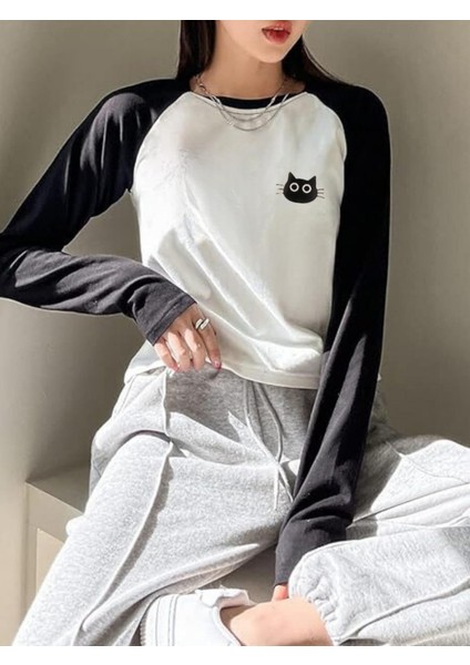 Cute Cat Reglan Uzun Kollu Make Sense Baskılı Beyaz T-Shirt
