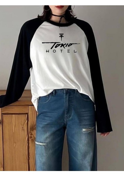 Tokio Hotel Reglan Uzun Kollu Baskılı Beyaz T-Shirt