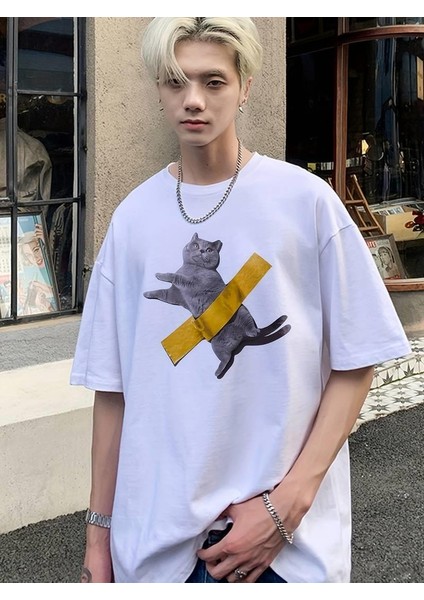 British Shorthair Cute Cat Baskılı Oversize T-Shirt