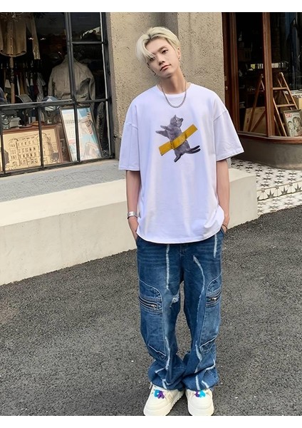 British Shorthair Cute Cat Baskılı Oversize T-Shirt fiyatları