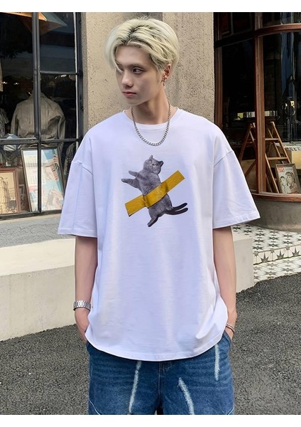 British Shorthair Cute Cat Baskılı Oversize T-Shirt modelleri