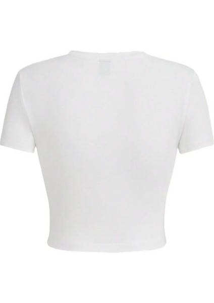 Kemer Boy White Formidable Detail Baskılı Crop Bluz