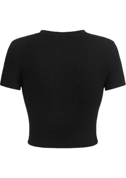 Kemer Boy Black Formidable Detail Baskılı Crop Bluz
