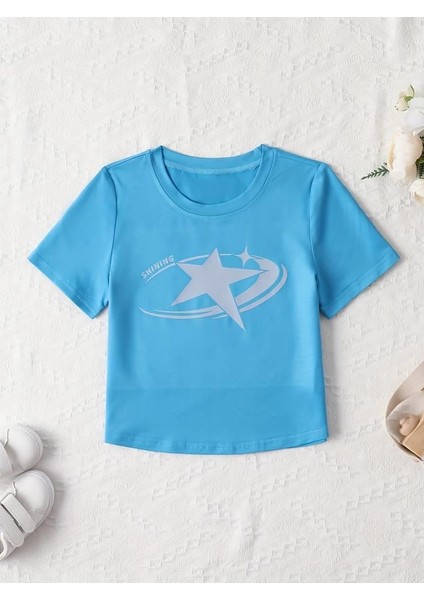Casual Star Baskılı Crop Bluz