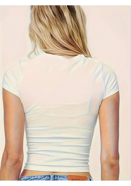 Kemer Boy Kuğu Baskılı Crop Bluz modelleri