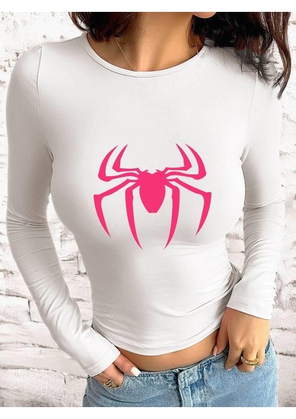Uzun Kol Spider Baskılı Beyaz Bluz Body fiyatları