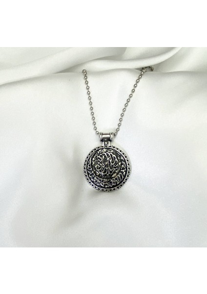 Osmanlı Arapça Yazılı Gümüş Renk Dua Kolye