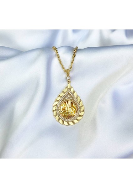Taşlı Osmanlı Tuğra Gold Kolye
