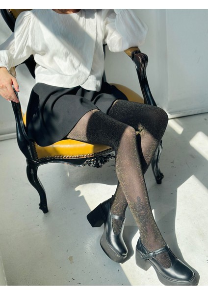 Gold Simli Trend Külotlu Çorap Kadın Siyah