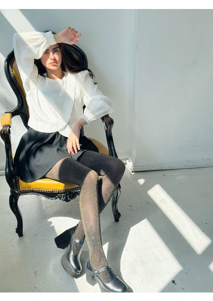 Gold Simli Trend Külotlu Çorap Kadın Siyah modelleri