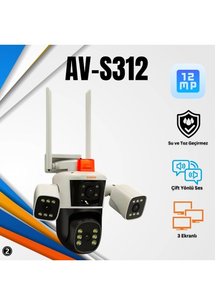 AV-S312 12 Mp 3 Lensli Wifi Ip Ptz Kamerası