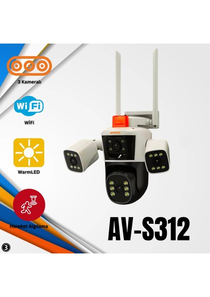 AV-S312 12 Mp 3 Lensli Wifi Ip Ptz Kamerası