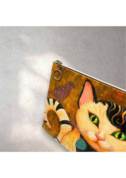 Gustave Klimt Kiss Öpücük Tablosu Kedi Uyarlaması Clutch Portföy Çanta fiyatları