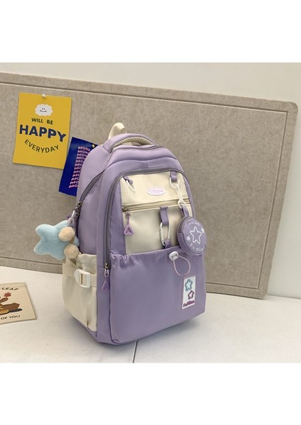 Ilkokul ve Ortaokul Öğrencileri Için Kontrast Renkli Dikişli Hafif Sırt Çantasıyla Kolej Tarzı Çok Yönlü Kız Gibi Sevimli Sırt Çantası (Yurt Dışından)