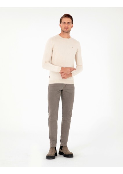 Erkek Bej Slim Fit Bisiklet Yaka Basic Triko Kazak 50296621-VR011