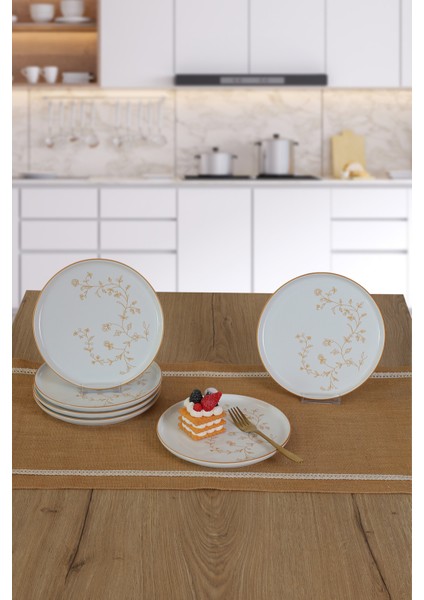 Flower Beyaz Gold 6lı Pasta Tabağı 22CM