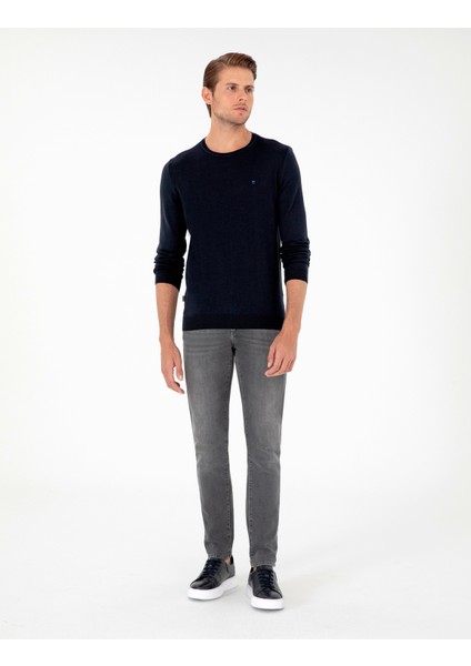 Pierre Cardin Erkek Lacivert Slim Fit Bisiklet Yaka Basic Triko Kazak 50296621-VR033