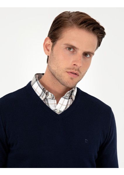Erkek Lacivert Slim Fit V Yaka Basic Triko Kazak 50296583-VR033 fiyatları