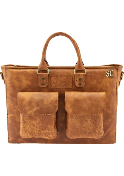 Isminize Özel Harf Unisex Evrak / Laptop Çantası - Camel