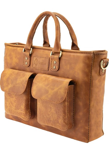Isminize Özel Harf Unisex Evrak / Laptop Çantası - Camel