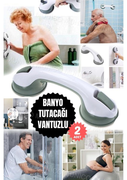 2 Adet Banyo Merdiven Duş Tuvalet Korunaklı Kalkma Tutacağı Yaşlı ve Engelliler Için Vantuzlu Apara