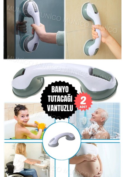 2 Adet Banyo Merdiven Duş Tuvalet Korunaklı Kalkma Tutacağı Yaşlı ve Engelliler Için Vantuzlu Apara