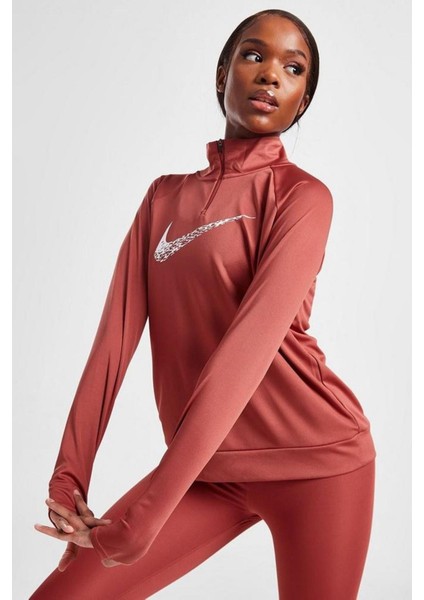 Dri Fit Big Swoosh 1/4 Zip Training Runnig Sweatshirt Koşu Antrenman Üstü Kiremit Rengi