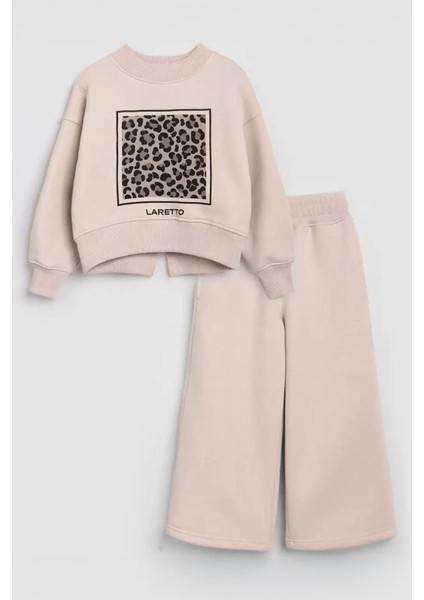 Lareto Leopar Detaylı Kız Çocuk Bol Pantolonlu takım - Bej fiyatları