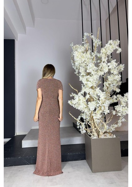 G1125 Taş Detaylı Maksi Abiye Elbise Bronz fırsatları