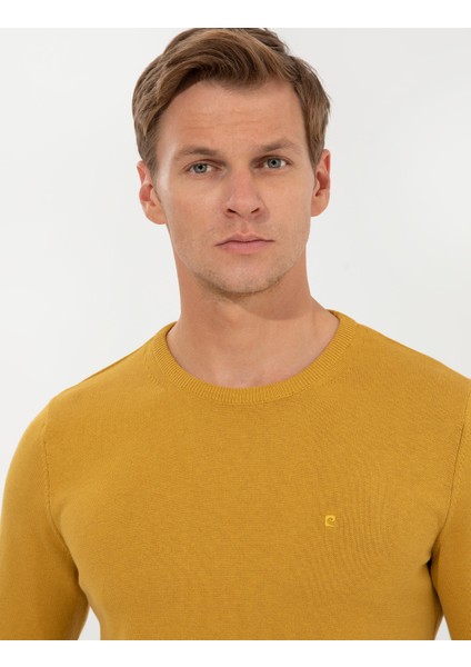 Erkek Hardal Slim Fit Bisiklet Yaka Basic Triko Kazak 50257290-VR072 fiyatları