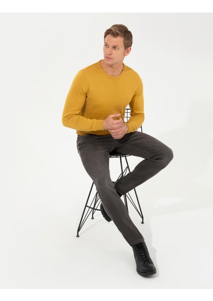 Erkek Hardal Slim Fit Bisiklet Yaka Basic Triko Kazak 50257290-VR072 fırsatları